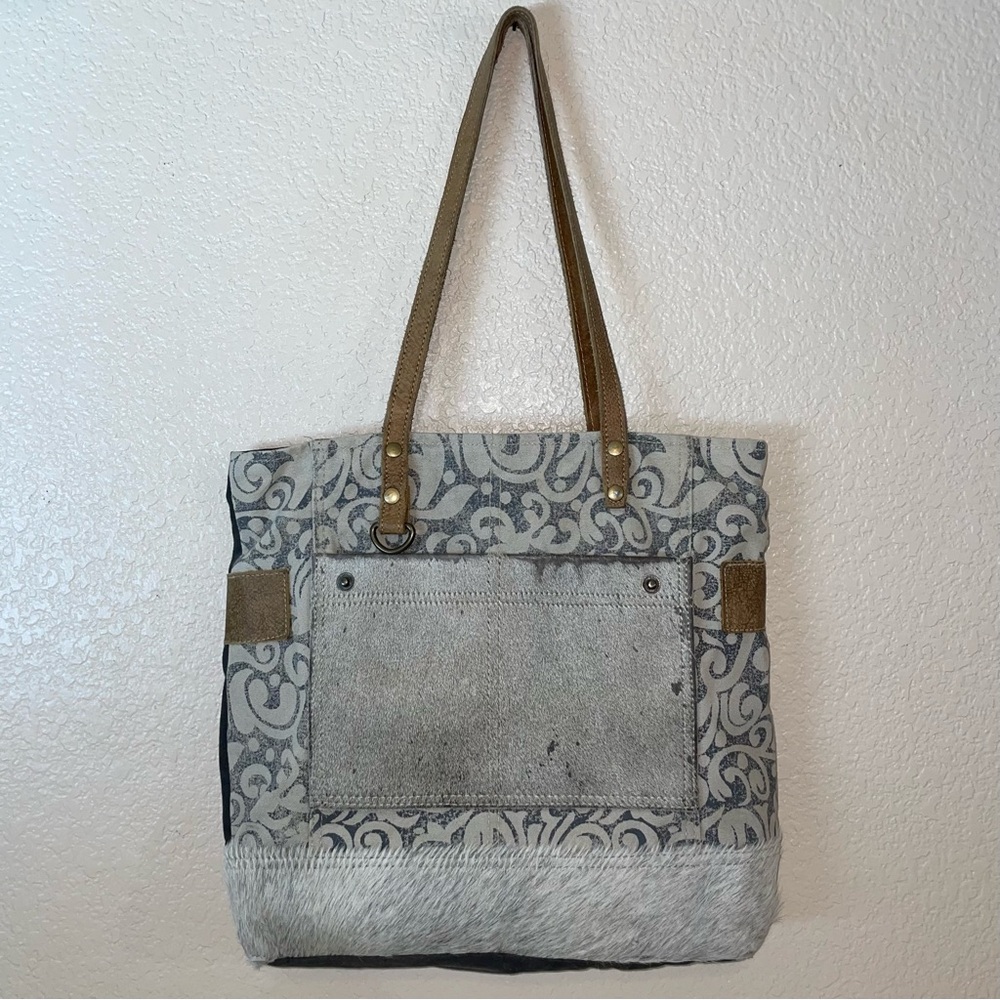 Myra Bag The Gypsy Leather, Calf-hair, Canvas Upcycled Tote Bag